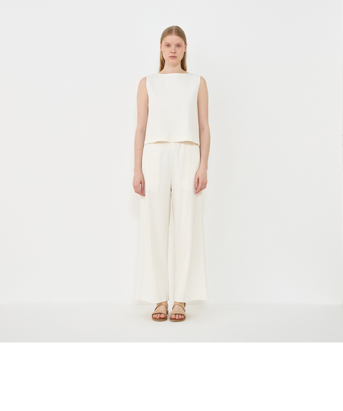 45R コットンリネンストレッチのヘリンボンイージーワイドパンツ 日本製 45R コットンリネンストレッチのヘリンボンイージーワイドパンツ