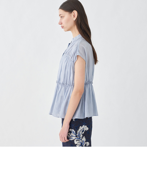 コットンシルク シャーリングペプラムブラウス｜トゥモロ