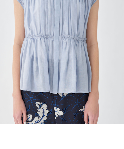 コットンシルク シャーリングペプラムブラウス｜トゥモロ－ランドの