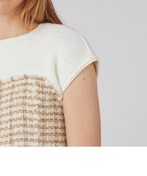 ニットコンビツイード フレンチスリーブワンピース｜トゥモロ－ランド