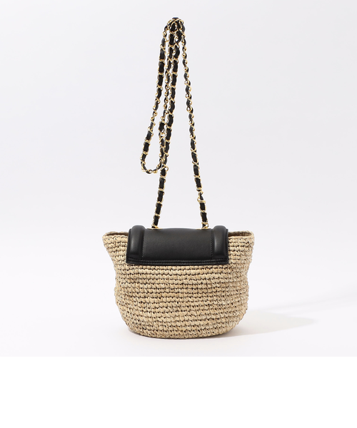 極美品　VIOLAd’ORO ラフィア ミニバッグ　ショルダー　ブラック　本革 □VIOLAd'ORO ラフィアチェーンショルダーポシェット｜トゥモロ