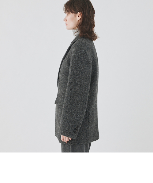 美品　NOBLE ツイード　ヘリンボーンジャケット コート　プルオーバー ヘリンボーンツイード オーバーサイズドコート | maison TOMORROWLAND