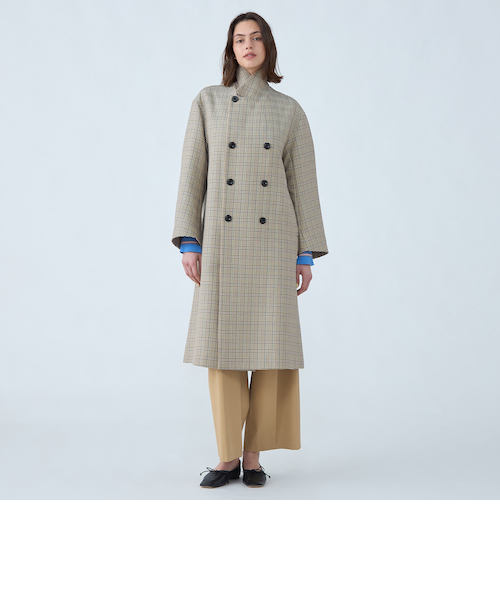 コットンリバーチェック ダブルブレストコート｜トゥモロ－ランドの
