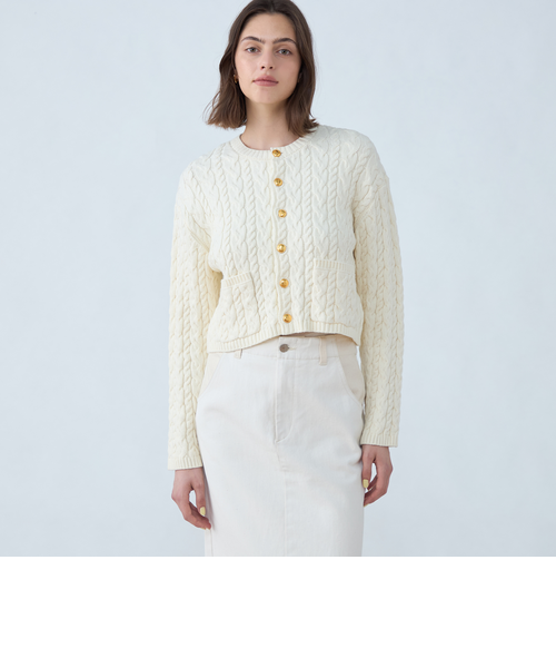 ハイブリットコットンケーブル クルーネックカーディガン