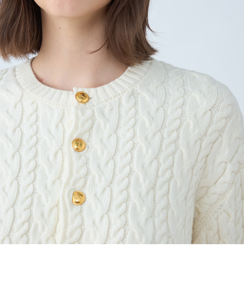 ハイブリットコットンケーブル クルーネックカーディガン
