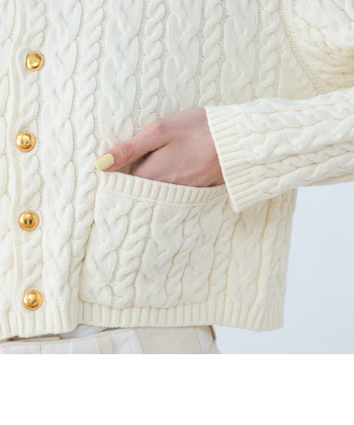 ハイブリットコットンケーブル クルーネックカーディガン｜トゥモロ