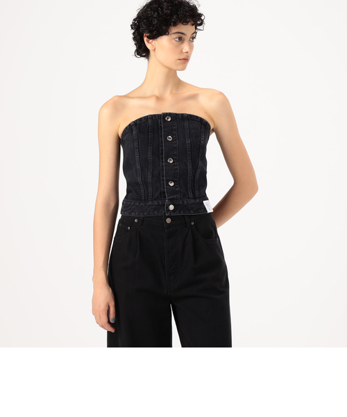 美品♡ HYKE TWILL STRAPLESS TOP 24SS ブラック HYKE TWILL STRAPLESS TOP｜トゥモロ－ランドのアウトレット通販