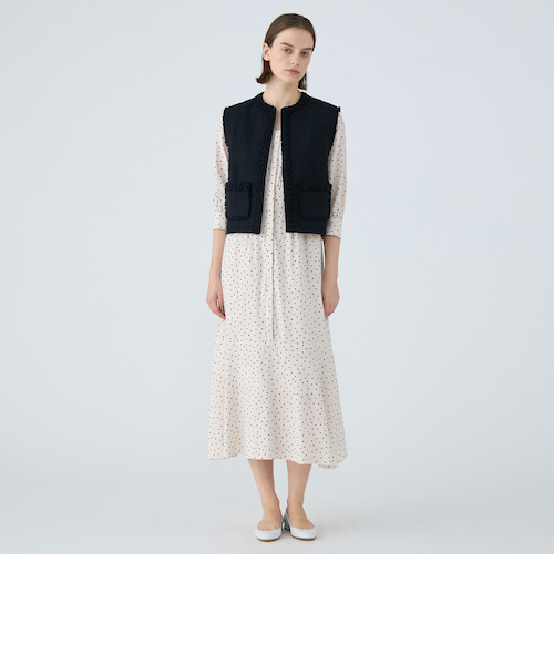 ドットプリント Vネックマーメイドワンピース｜トゥモロ－ランドの