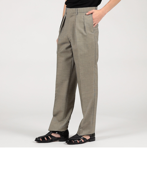 ウールモヘア 2プリーツ ワイドストレートスラックス｜トゥモロ