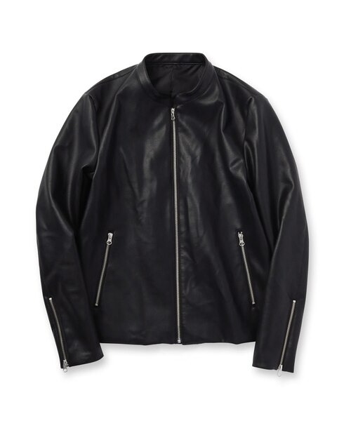 WEB限定】シンセティックレザーシングルライダースジャケット