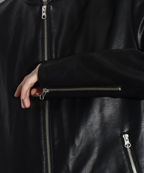 WEB限定】シンセティックレザーシングルライダースジャケット