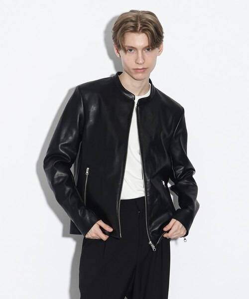 WEB限定】シンセティックレザーシングルライダースジャケット