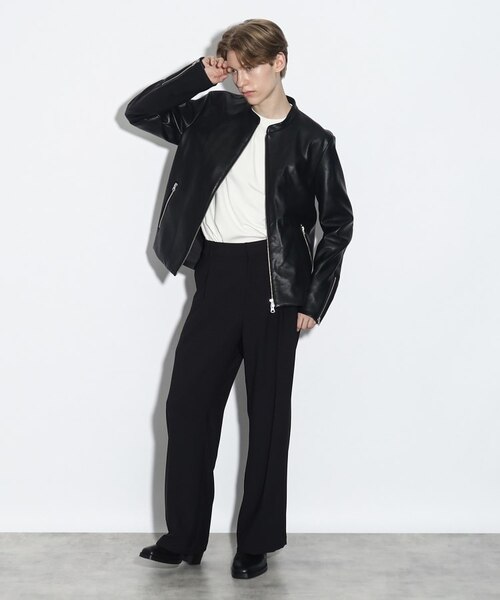 WEB限定】シンセティックレザーシングルライダースジャケット