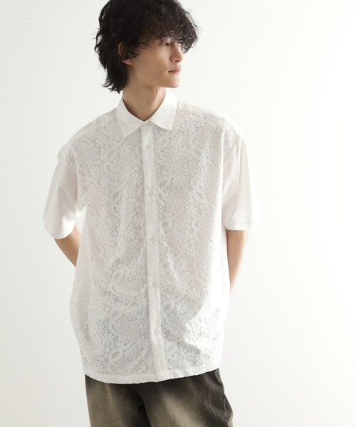 【新品タグ付き】ボタニカルレースオープンカラーシャツ　白　ホワイト ボタニカルレースシャツ｜タケオキクチのアウトレット通販｜三井