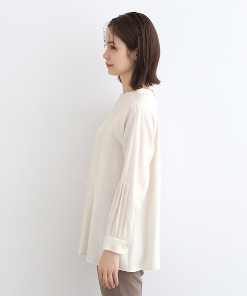 洗える／タックデザイン】モックネックオーバーブラウス｜ワールド