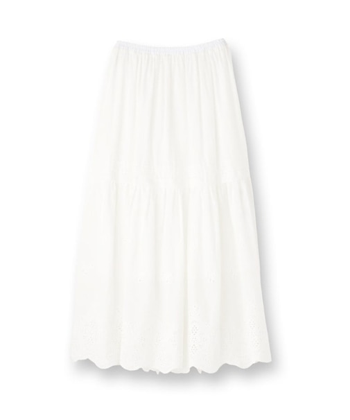 【セットアップ可/コットン100】スカラップ刺繍スカート