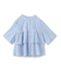 【短丈/前ボタン/五分袖】ストライプフリルシャツ