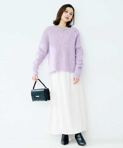 バトナー 　ニットプルオーバー　　　モヘヤ　アルパカ　シャギー ゆったり/モヘヤニット】アルパカ混シャギー プルオーバー｜ワールド