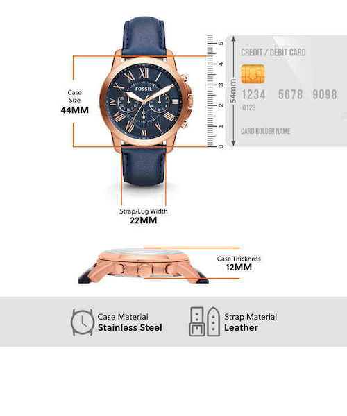 44MM GRANT ネイビーレザー クロノグラフウォッチ｜フォッシル