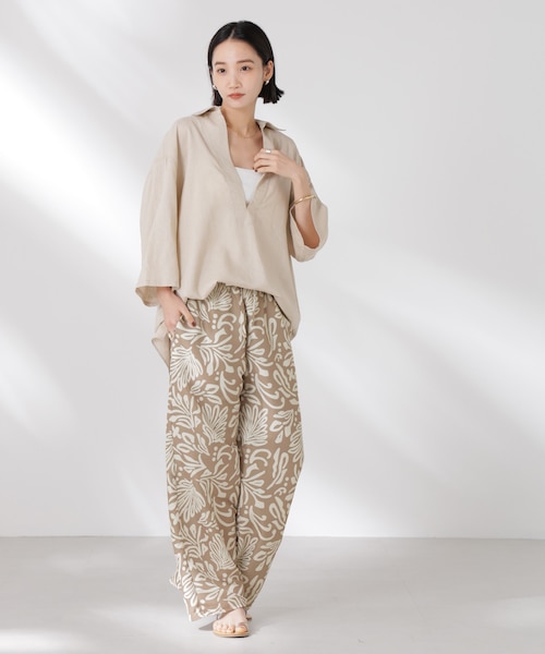 ボタニカルプリントイージーワイドパンツ(セットアップ可)｜ナノ_