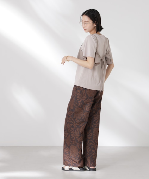 ボタニカルプリントイージーワイドパンツ(セットアップ可)｜ナノ_