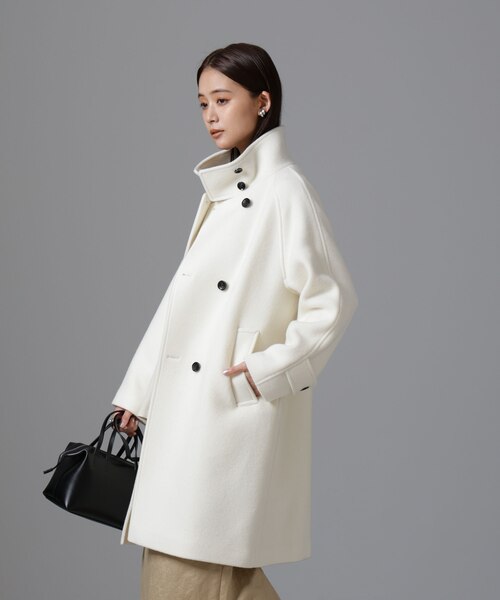attachment スタンドカラーコート　オフホワイト　新品　2 PECOLAMBウールカシミヤスタンドカラーコート｜ナノ_ユニバースの
