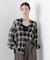 シアーチェックプリントピンタックスタンドカラーブラウス