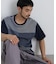 切替チェックニットTシャツ 半袖