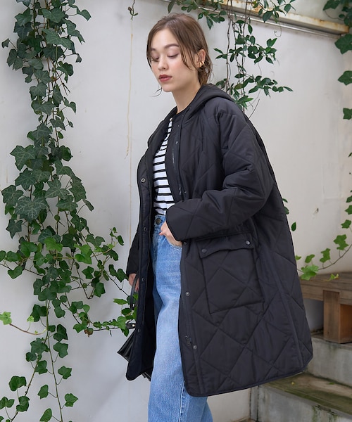 極美品✨アギュー　キルティングフーディコート　ブラック　マキシ丈　フリーサイズ 一部店舗限定】撥水キルティングフーデットコート｜アバハウスの