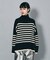 ワイドスリーブボーダーハイネックニットプルオーバー