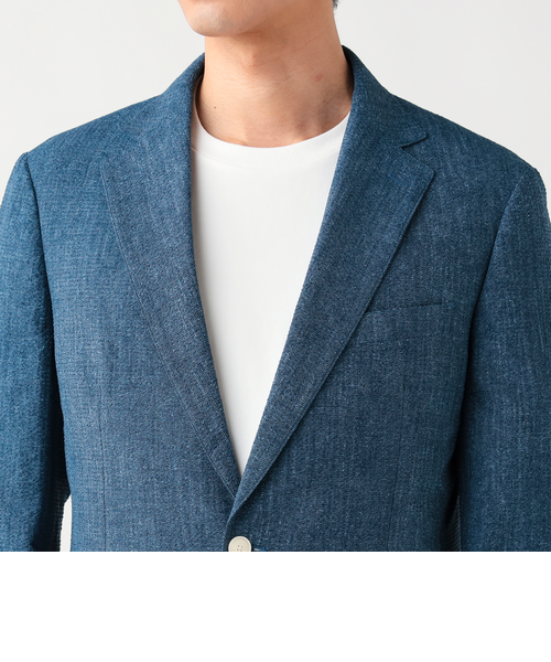 デニムプリント シアサッカー 2ボタン ジャケット（セットアップ対応