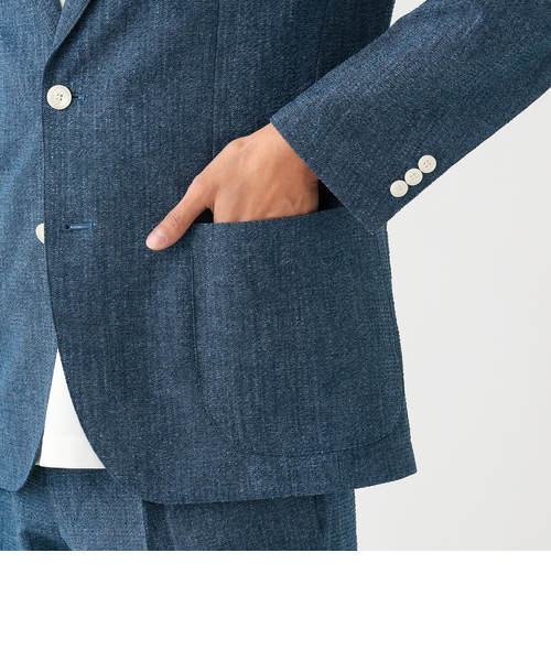 デニムプリント シアサッカー 2ボタン ジャケット（セットアップ対応