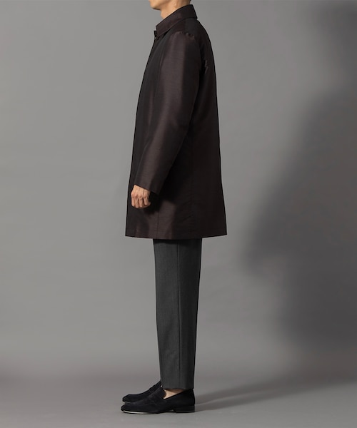 D'URBAN　シルク混 メランジカルゼ ステンカラーコート 撥水　M　ブラック ダーバン D'URBAN シルク混メランジカルゼステンカラーコート(ミドル