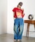 DENIM/BACK SATIN PANTS