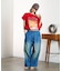 DENIM/BACK SATIN PANTS