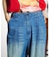 DENIM/BACK SATIN PANTS
