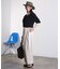 DENIM/BACK SATIN PANTS