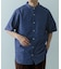 TCインディゴ バンドカラー半袖シャツ