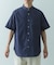 TCインディゴ バンドカラー半袖シャツ