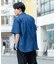 TCインディゴ バンドカラー半袖シャツ