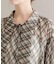 チェックボウタイボリュームブラウス
