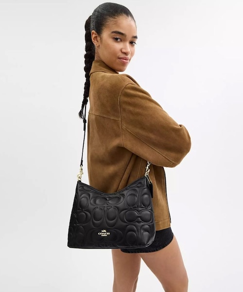 COACH ショルダーバッグ シグネチャー エンボス加工 ブラック レザー 公式】ローレル ショルダー バッグ・シグネチャー レザー