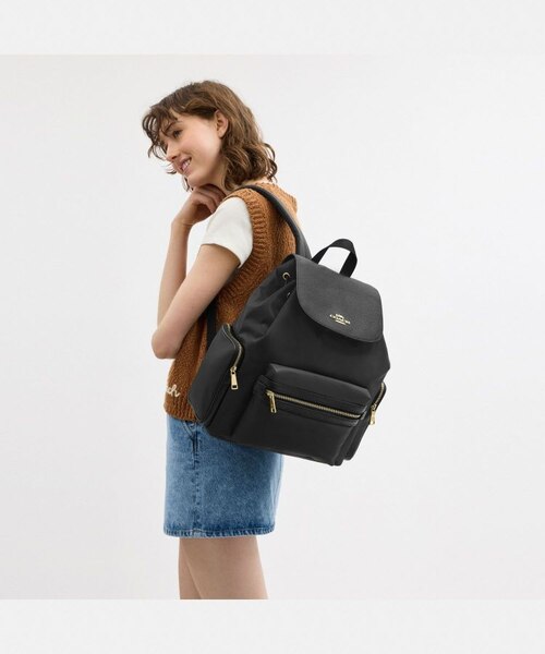 【とまと】コーチ✨️リファインド　ペブルレザー　リュック　マザーズバッグ　黒 オンライン限定【公式】マザーズバッグ バックパック｜コーチ