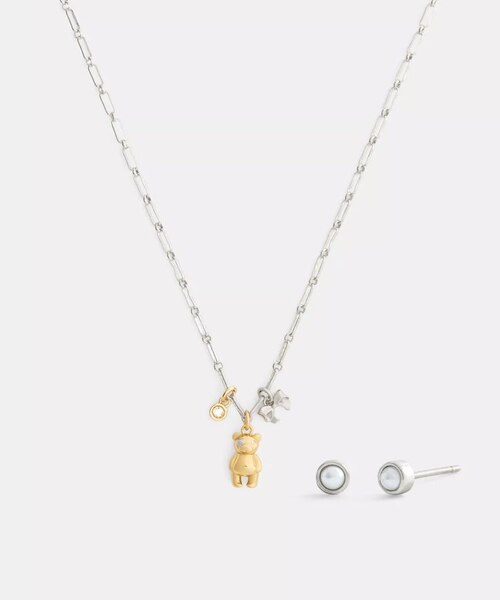 公式】テディ ベア アンド ボウ ピアス アンド ネックレス セット