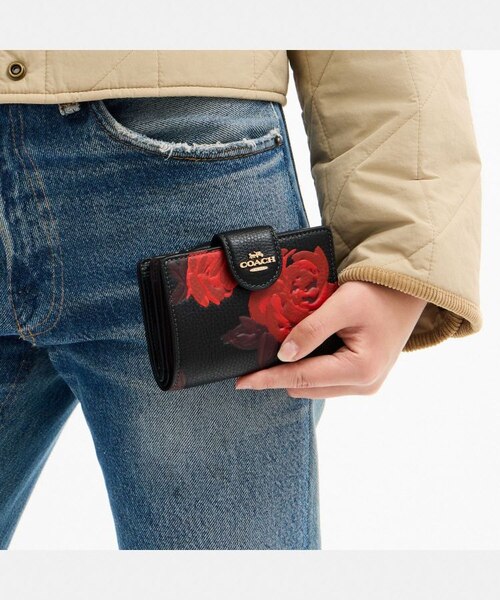 公式】ミディアム コーナー ジップ ウォレット・フローラル プリント