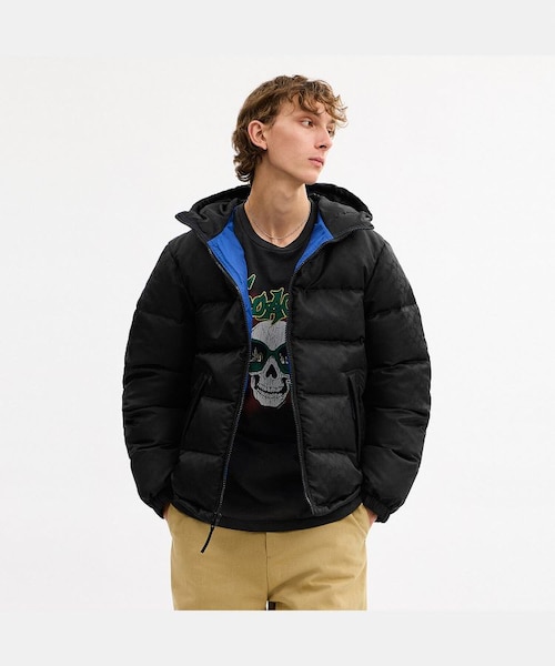 極美品 コーチ ダウンジャケット ブラック シグネチャー 総柄 2way フード COACH - COACH コーチ ダウン ジャケット レディース ホワイト