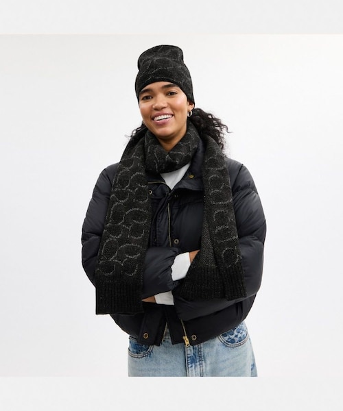 コーチ coachシグネチャー ロボット刺繍ニット マフラー　新品未使用❗️ コーチ coachシグネチャー ロボット刺繍ニット マフラー 新品未