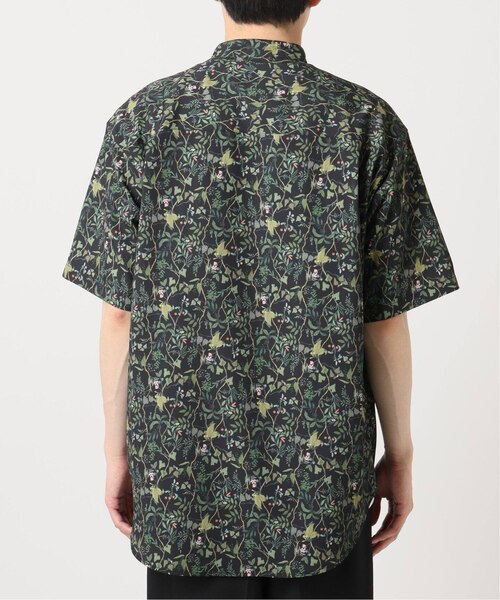 マルチパターン総柄 ジョーゼット バンドカラーショートスリーブシャツ
