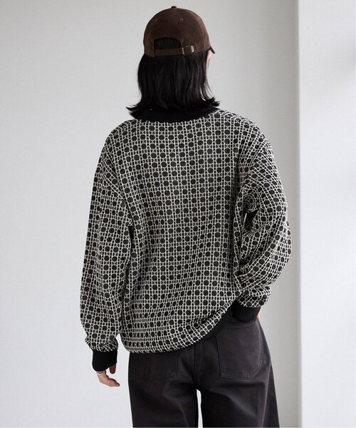 ニットポロ　70s レトロモダンパターン L/S ニットポロシャツ｜ベーセーストック