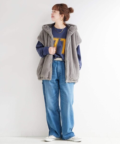 手洗い可 / フード付きミンク調ファーベスト｜ベーセーストックの